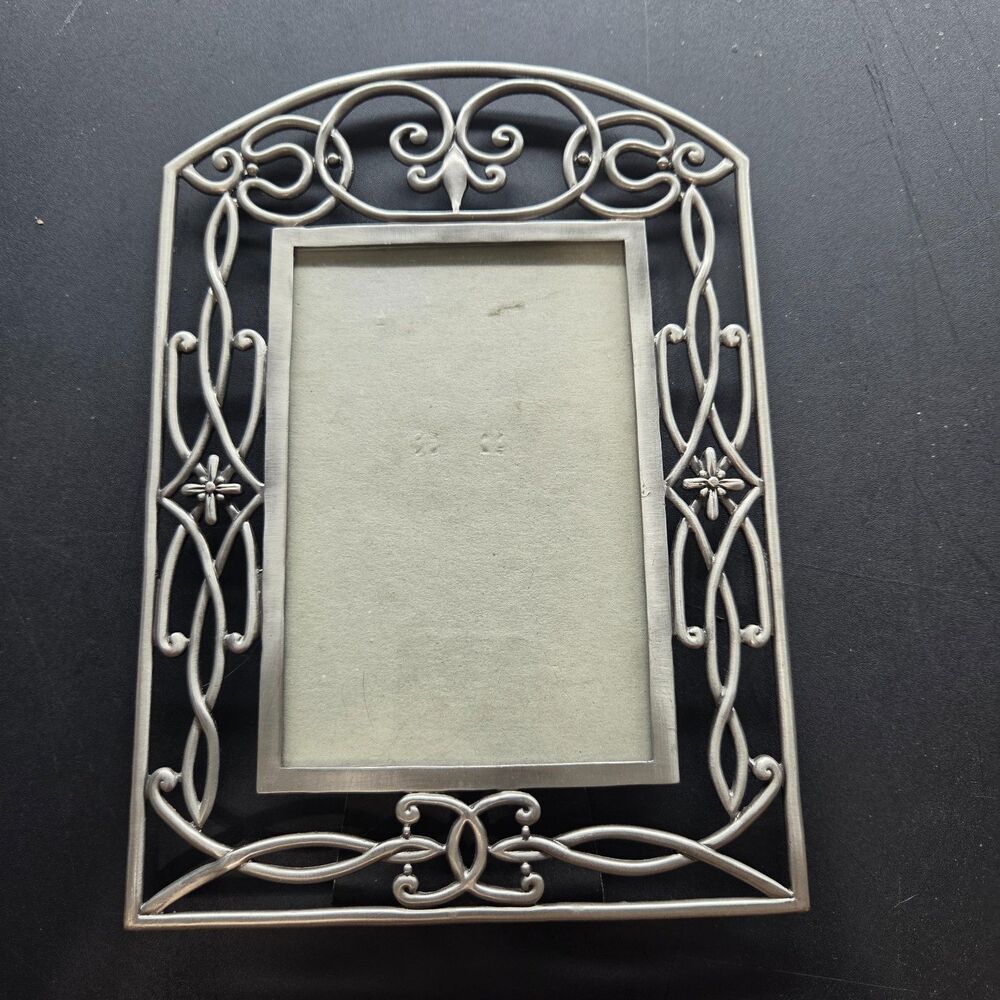 Vintage Pewter Tone Metal 5x7 Picture Frame Ornate Victorian Scroll Taiwan